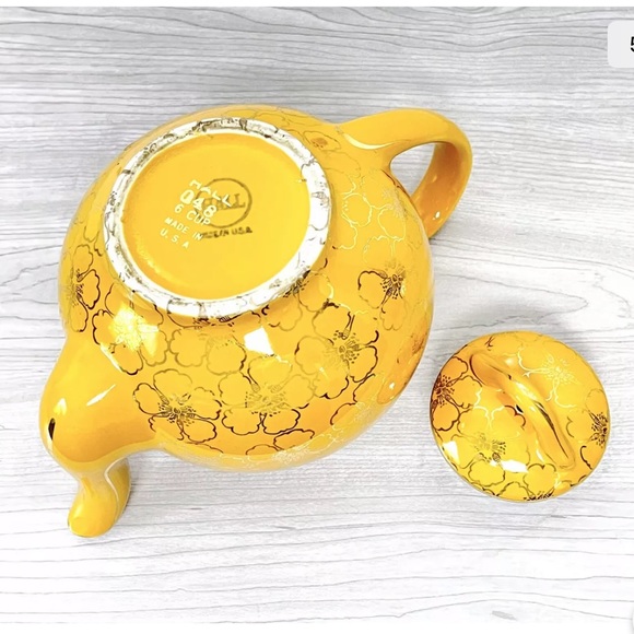 HALL Gold Floral Design Teapot 6 Cup MCM - Picture 5 of 6